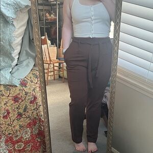 Jules & Leopold High-Waist Paperbag Trousers — Brown